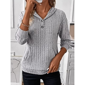 Women's T Shirt Pocket Front Pocket Plain Elegant Modern Long Sleeve Hooded Regular Tops Casual Blue Red Green Gray Spring Fall