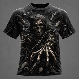 Halloween Men's Optical Illusion Moon Cool Skulls T Shirt Short Sleeve T shirt 3D Print Crew Neck Shirt Exaggerated Designer Horror Club Party Street Blue Blac