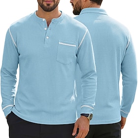 Men's T Shirt Waffle Henley Shirt Henley Shirt Long Sleeve Shirt Long Sleeve Henley Pocket Spring Fall Color Block Fashion Streetwear Leisure Daily Vacation Sp