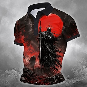 Halloween Men's Graphic Polo Shirts Short Sleeve Polo Shirts Collared Shirts Casual Athleisure Daily Wear Festival Outfit 3D Print Buttons Summer Spring Red Pu