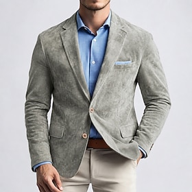 Men's Blazer Jacket Work Street Fashion Casual Fall / Winter Faux Suede Plain Pocket Buttons Comfortable Single Breasted Blazer Navy Blue Brown Green khaki