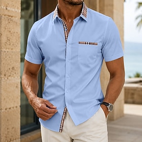 Men's Shirt Dress Shirt Non Iron Shirt Button Up Shirt Color Block Casual Daily White Light Blue Black Red Short Sleeve Turndown Summer Spring Clothing Apparel