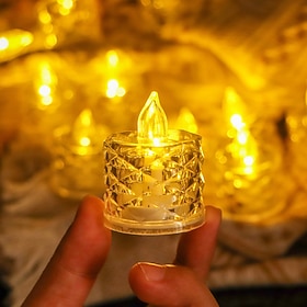 12 Pack LED Tea Lights Flameless Candles Flickering, Battery Operated Crystal Tea Light for Halloween Decor, Wedding, Christmas, Party, Warm White Fake Candles