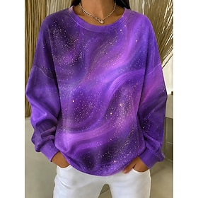 Women's Pullover Sweatshirt Print Graphic Warm Active Vintage Long Sleeve Crew Neck Regular Tops Casual Street Dailywear Purple Spring Fall Winter