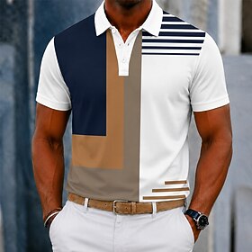 Men's Color Block Geometic Polo Shirts Short Sleeve Polo Shirts Collared Shirts Business Casual Athleisure 3D Print Buttons Summer Spring Blue Purple Green