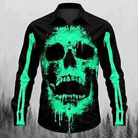 Halloween Men's Skull Shirt Button Up Shirt Long Sleeve Dark Gothic Style Streetwear Holiday Spring Fall Turndown 3D Print Collared Shirts Blue Red Purple Gree