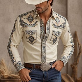 Men's FloralPlants Cowboy Western Shirt Button Up Shirt Long Sleeve Vintage Western Dailywear Spring Fall Winter Collared Shirts 3D Print Retro Yellow Red Gree