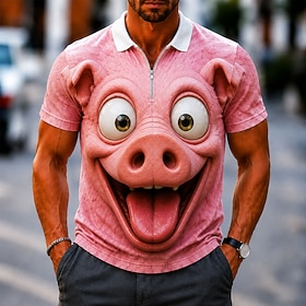 Men's Animal 3D Cartoon Polo Shirts Zip Polo Short Sleeve Turndown Casual / Sporty Casual Daily Sports Outdoor 3D Print Spring Summer Fall 1# 2# 3#