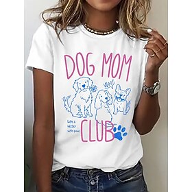 Women's T Shirt Patchwork Print Letter Funny Slang Stylish Basic Classic Short Sleeve Crew Neck Round Neck Regular Tops Casual Daily White White 2 White 3 Summ