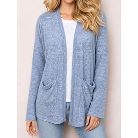 Women's Casual Jacket Pocket Elegant Daily Stylish Long Sleeve U Neck Long Tops Casual Outdoor Weekend Blue Black Red Fall Winter