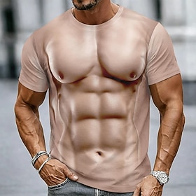 Men's Simulation T Shirt Short Sleeve T shirt 3D Print Crew Neck Shirt Fashion Exaggerated Funny Street Sports Outdoor Dark Brown Brown Warm White Summer Sprin