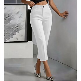 Women's Capri shorts Elegant Vintage Fashion Ankle-Length Mid Waist Inelastic Formal Blue White Apricot Black Spring Slim Fit