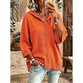 Women's Cardigan Sweater Streetwear Casual Solid Color Hooded Buttons Hooded Long Sleeve Regular Tops Knit Formal Weekend Blue Pink Fall Winter