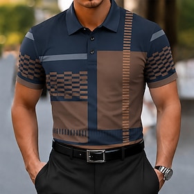 Men's Geometic Line Polo Shirts Short Sleeve Polo Shirts Collared Shirts Casual Athleisure 3D Print Buttons Breathable Mesh Summer Spring 1# 2# 3#