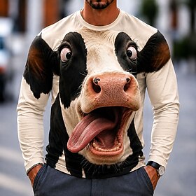 Men's Animal Cow T Shirt Long Sleeve T shirt 3D Print Crew Neck Shirt Funny Casual Daily Street White White 1 White 2 Summer Spring Clothing Apparel S M L XL X