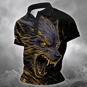 Halloween Men's Animal Polo Shirts Short Sleeve Polo Shirts Collared Shirts Casual Athleisure Daily Wear Festival Outfit 3D Print Buttons Summer Spring Blue Ye