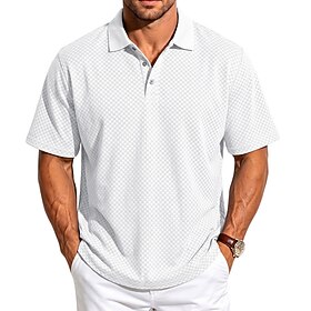 Men's Polo Shirts Textured Casual Street Lapel Short Sleeve Basic Modern Plain Lightweight Buttons Summer Spring Regular Fit White Black Red Khaki Gray Polo Sh