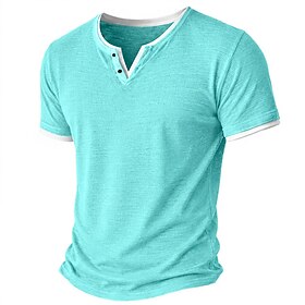 Men's T Shirt Knit Tee Tee Top Short Sleeve V Neck Summer Solid Color Fashion Lightweight Basic 2 in 1 Plain Casual Vacation Street Blue Black Green Top Tee fo