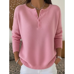 Women's Sweater Pullover Fashion Streetwear Casual Solid Color V Neck Knitted Long Sleeve Regular Tops Knit Daily Holiday Going out Blue Black Fall Winter