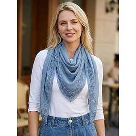 Women's Boho Lace Trim Square Scarf Shawl, Breathable Polyester Wrap in Multiple Colors, Lightweight Summer Cover Up for Travel, Beach, Vacation, Resort, Brunc