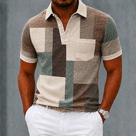 Men's Color Block Geometic Polo Shirts Short Sleeve Polo Shirts Collared Shirts Business Casual Outdoor Athleisure Daily Wear 3D Print Buttons Spring  Summer 1