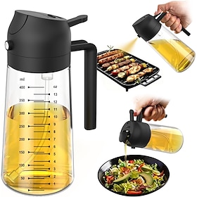 16oz/470ml Glass Olive Oil Sprayer and Dispenser Bottle, 2-in-1 Oil Mister for Cooking, Kitchen Gadget for Air Fryer, Salad, BBQ, Baking and Food Preparation