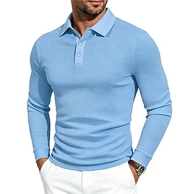 Men's Waffle Polo Shirts Polo Shirts Casual Street Lapel Long Sleeve Basic Modern Plain Buttons Keep Warm Fall Winter Regular Fit White Black Burgundy Light G