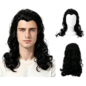 Long Curly Black Wig, Unisex Wavy Full Wig for Halloween Cosplay, Captain Costume, Party, Role Play