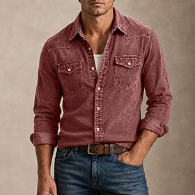 DenimTone™ Men's Washed Stretch Denim Shirt Stretch Comfort Easy Movement Long Sleeve 2-Pocket Fall Layering Casual