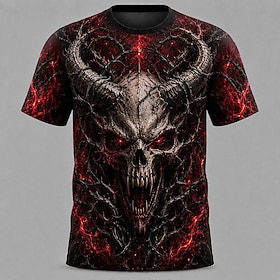 Halloween Men's Optical Illusion Grim Reaper 3D T Shirt Short Sleeve T shirt 3D Print Crew Neck Shirt Exaggerated Designer Horror Club Party Street Black Red B