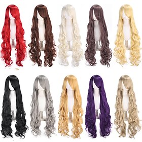 100CM Long Wavy Cosplay Wig with Side-Swept Bangs for Women – Anime Halloween Costume Wig, Multi-Color Options
