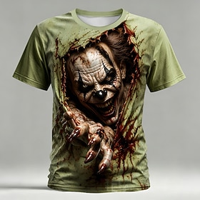 Halloween Men's Optical Illusion Creepy Clown 3D T Shirt Short Sleeve T shirt 3D Print Crew Neck Shirt Exaggerated Designer Horror Club Party Street Blue Purpl