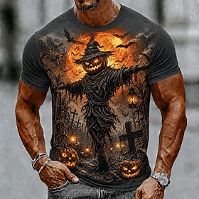 Halloween Men's Skull Optical Illusion T Shirt Short Sleeve T shirt 3D Print Crew Neck Shirt Exaggerated Designer Horror Club Party Street Lake Blue Red Orange