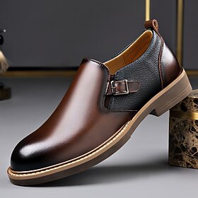 Men's Brown Monk Strap Dress Shoes, Pointed Toe Smart Formal Style for Business Men, Office, Weddings, Banquets and Evening Events
