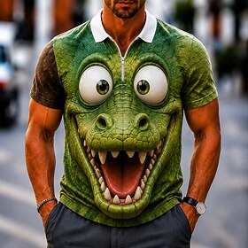 Men's Crocodile 3D Cartoon Polo Shirts Zip Polo Short Sleeve Turndown Casual / Sporty Casual Daily Sports  Outdoor 3D Print Spring  Summer Fall 1# 2# 3#