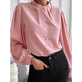 Women's Blouse Plain Stylish Casual Long Sleeve Crew Neck Regular Tops Casual Daily Blue Khaki Yellow Pink Summer Spring Fall