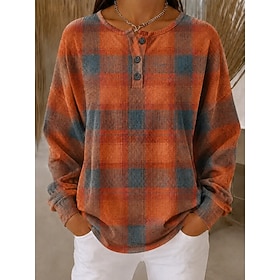 Women's Waffle Tops Pullover Sweatshirt Geometric Abstract Casual Long Sleeve Round Neck Regular Tops Casual Light Pink Pink Orange Spring Fall