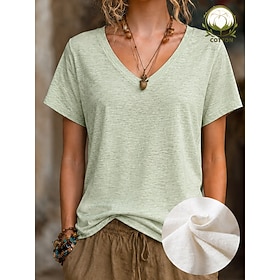 Women's Shirt Texture Blouse Summer Tops Plain Stylish Classic Short Sleeve V Neck Long Tops Casual White Light Green Light Purple Light Blue Summer Spring