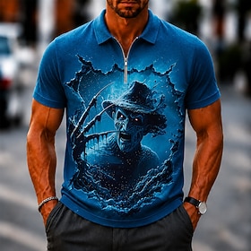 Halloween Men's Angel Devil Polo Shirts Zip Polo Short Sleeve Turndown Casual / Sporty Casual Daily Sports Outdoor Zip Up 3D Print Summer Spring 1# 2# 3#