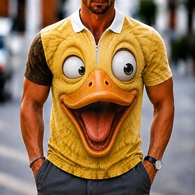 Men's Animal 3D Cartoon Polo Shirts Zip Polo Shirts Short Sleeve Polo Shirts Co…