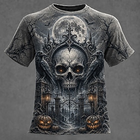 Halloween Men's Skull Optical Illusion T Shirt Short Sleeve T shirt 3D Print Crew Neck Shirt Exaggerated Designer Horror Club Party Street Blue 2# Blue 1# Dark