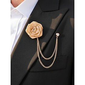 Men's Floral Lapel Pin Polyester Flower Brooch Chain Boutonniere Multiple Colors Wedding Suit Accessories Groom Party Dinner Formal Jacket Decoration