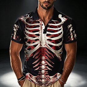 Halloween Men's Skeleton Polo Shirts Short Sleeve Polo Shirts Lapel Casual Street Athleisure Festival Outfit 3D Print Buttons Summer Spring Blue Red Purple