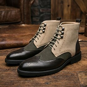 Men's Vintage Dress Boots, Classic Lace Up Ankle Boots with Stylish Contrast Design, Elegant Casual Shoes for Business, Office, Parties and Everyday Wear