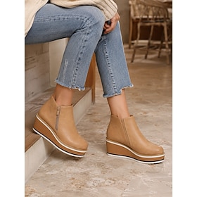 Women's Platform Wedge Ankle Boots with Side Zipper – Casual Slip-Resistant Fashion Sneakers