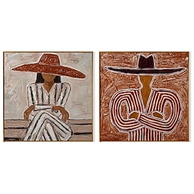 Hand Painted Set of 2 Western Cowboy Oil Painting Set of 2 Abstract Man and Woman with Hat Wall Art Canvas Original Modern Wall Decor