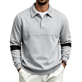 Men's Polo Shirts Golf Polos Shirts Casual Street Lapel Long Sleeve Basic Modern Color Block Buttons Keep Warm Fall Winter Regular Fit White Black Khaki Light