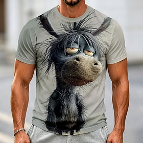 Men's Animal Donkey T Shirt Short Sleeve T shirt 3D Print Crew Neck Shirt Funny Casual Daily Street Gray 2# Dark Gray Gray Summer Spring Clothing Apparel S M L