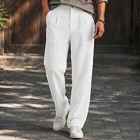 Men's Cotton Linen Pants Trousers Summer Pants Baggy Pants Beach Pants Pocket Solid Color Comfort Breathable Full Length Casual Daily Outdoor Vacation Fashion