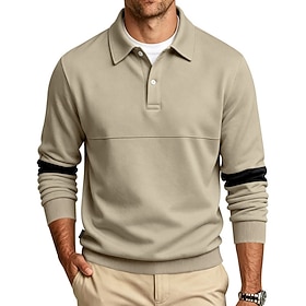 Men's Sweatshirt Button Up Sweatshirts Pullover White Khaki Black Army Green Light Grey Lapel Color Block Patchwork Casual Daily Sports  Outdoor Streetwear Coo